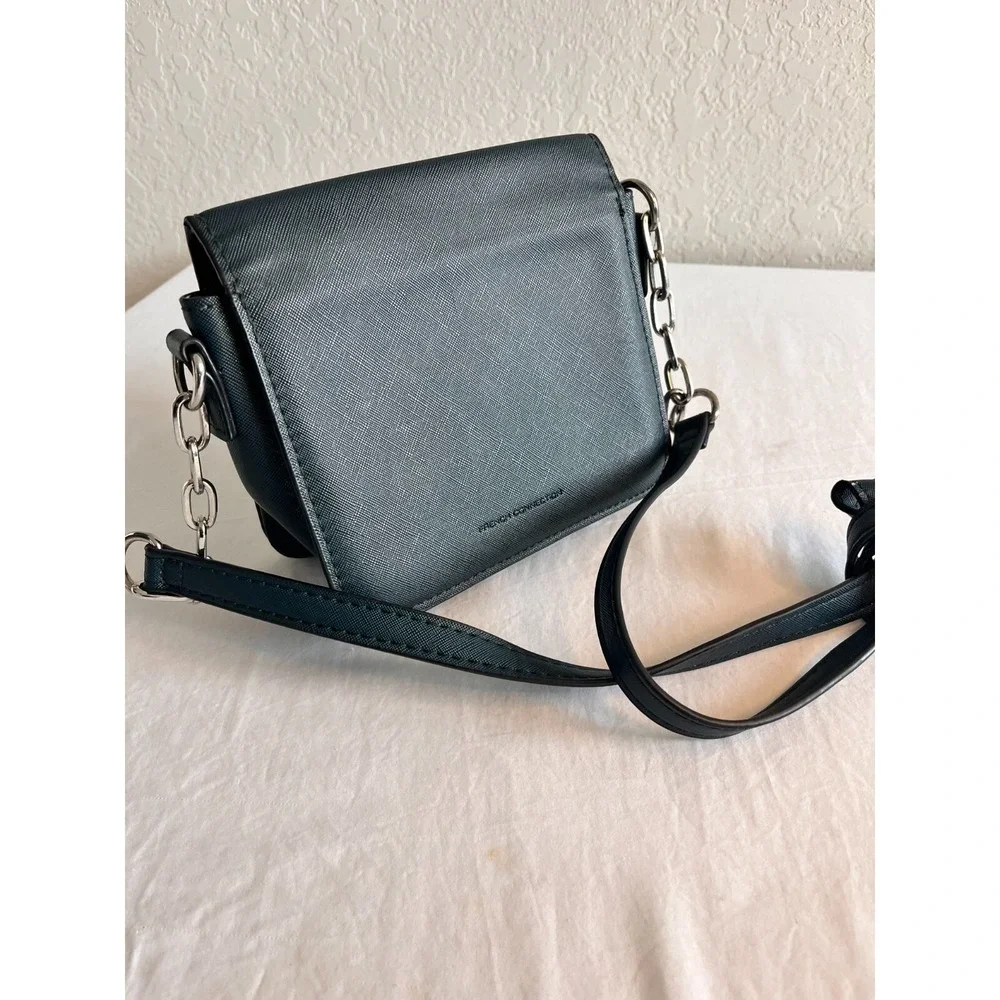 French Connection Chain‎ Zip Shoulder Bag Clutch Navy Blue Cross Body Handbag